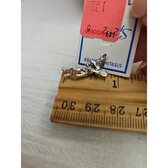 Vtg Tennis Player Sterling Silver Bracelet Necklace Charm - Picture 2 of 2